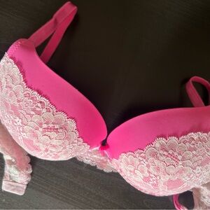 Victoria's Secret Hot Pink and White Lace Bra